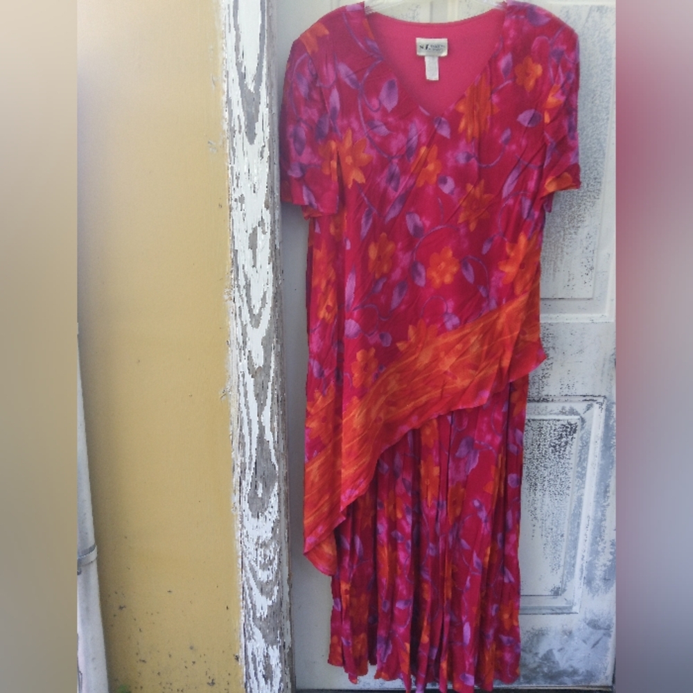 S.L. Fashions Asymmetrical Red and Purple Dress